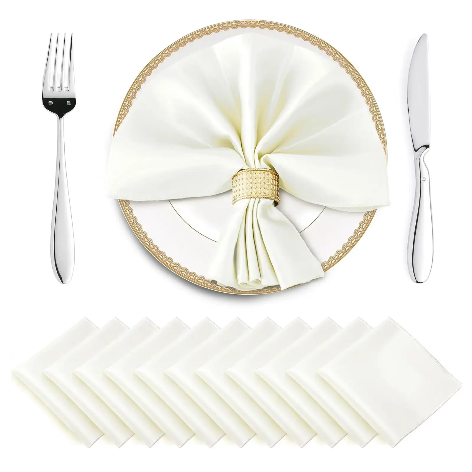 Table Napkins 60PCS 30X30CM Satin Napkins Soft Dinner Square For Party Christmas Wedding Decoration Retro Napkin(Ivory)