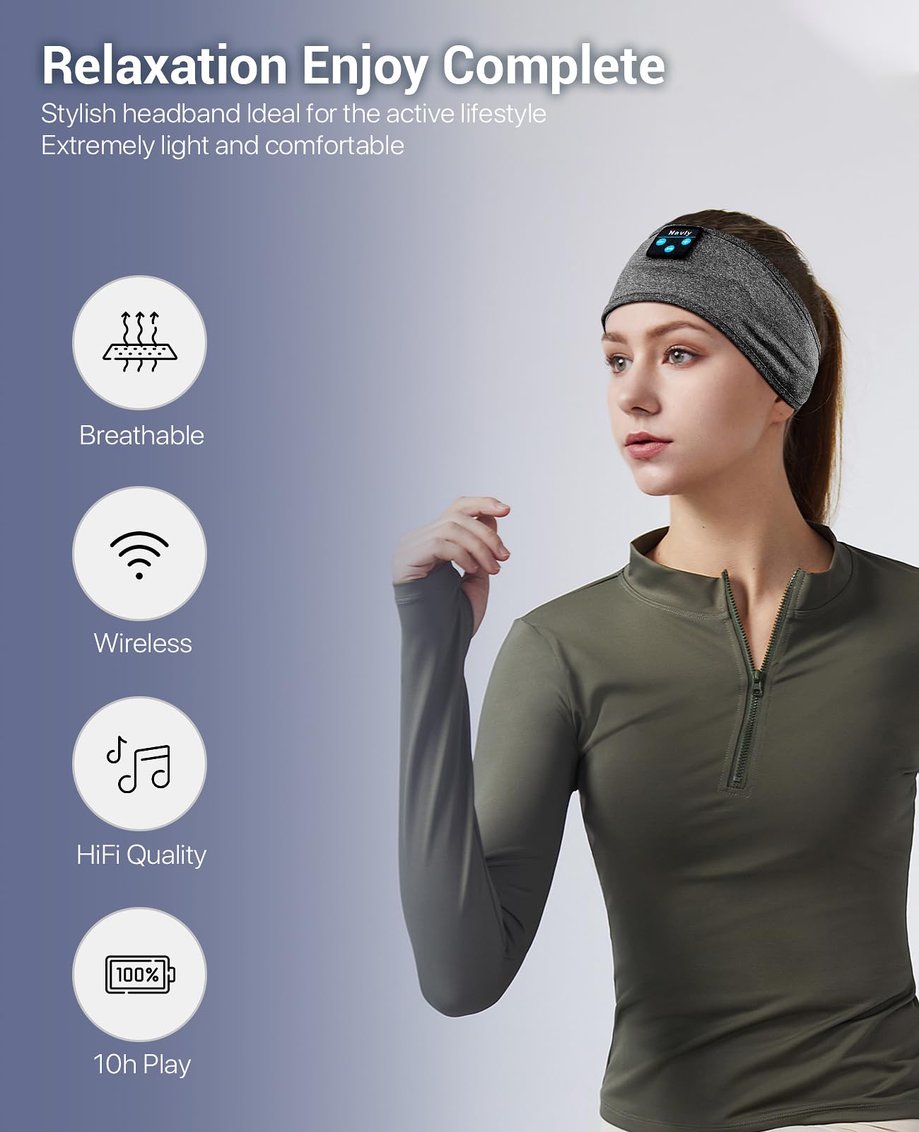 Navly Cuffie Bluetooth con fascia per dormire, per dormire, comode cuffie per donne, per dormire e rilassarsi, idea regalo per donne e uomini