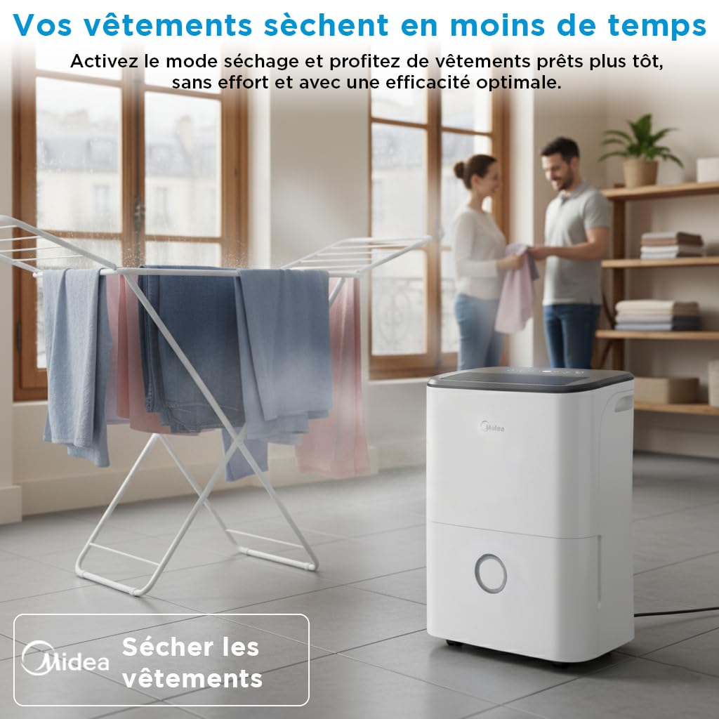 MIDEA Déshumidificateur d air Anti Moisissure 20L - WIFI/APP, Purification electrique, Adsorbeur d'humidité auto, Mode Séchage du Linge & Anti-Condensation - Dehumidifier Idéal pour 50m²
