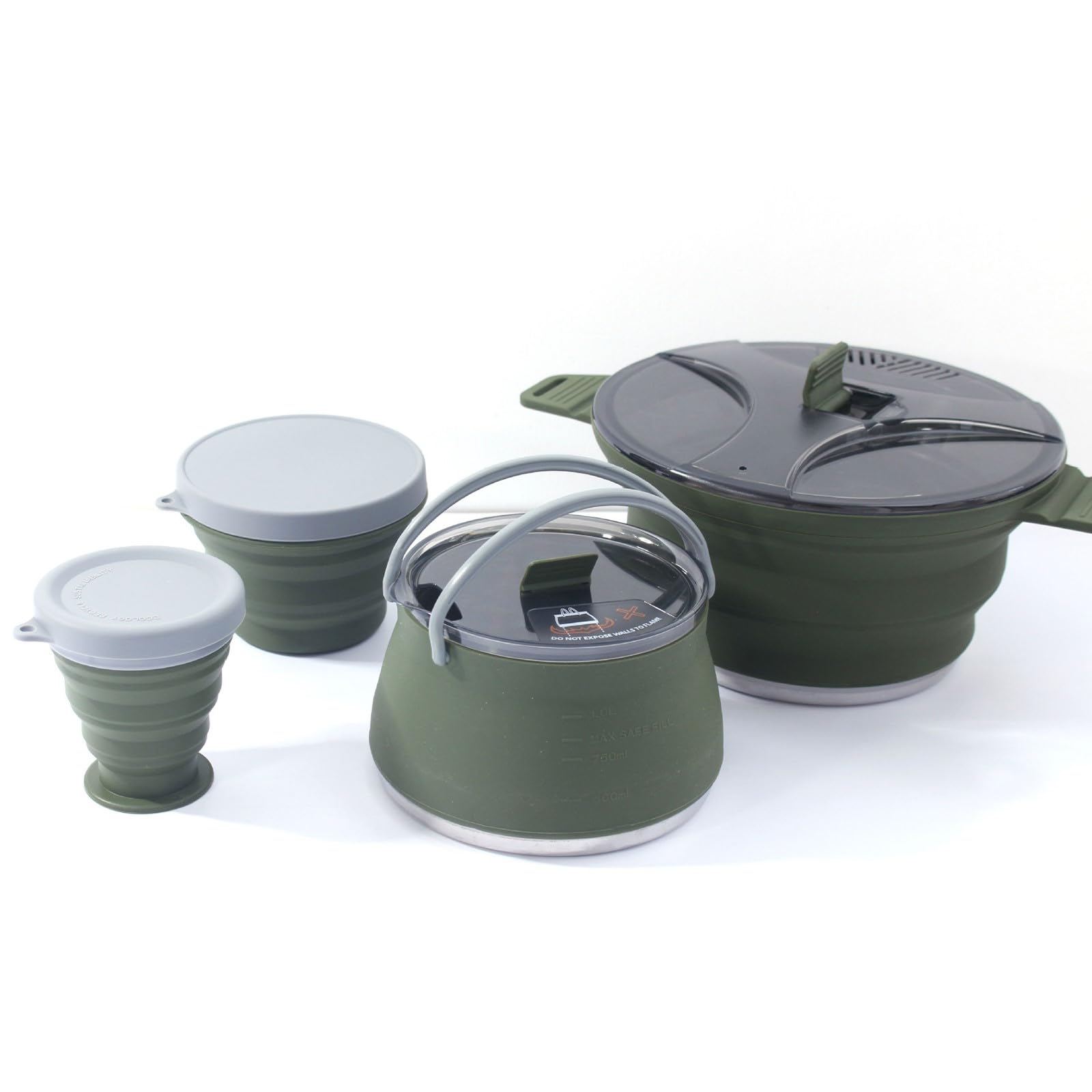 Set di Pentole da Campeggio per Esterni, Set di Pentole Pieghevole Portatile con Manico in Silicone Antiscottatura e Bocca con Filtro per Escursionismo e Viaggi Set 2