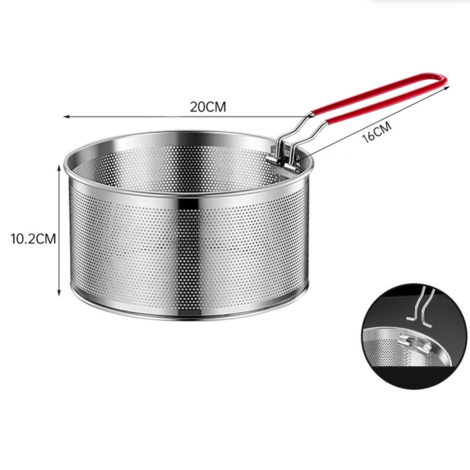 Cesta para Freír de Acero Inoxidable 20 cm,Cesta para freír para patatas fritas,Cestillo para Freír con Mango Plegable y Enganches para la Sartén,Cesta Freidora Redonda,Escurridor