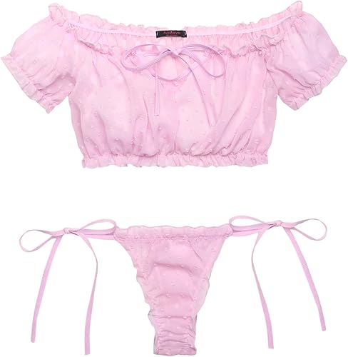 Avidlove Conjunto de brasier y bragas con volantes conjunto de lencería de malla Babydoll