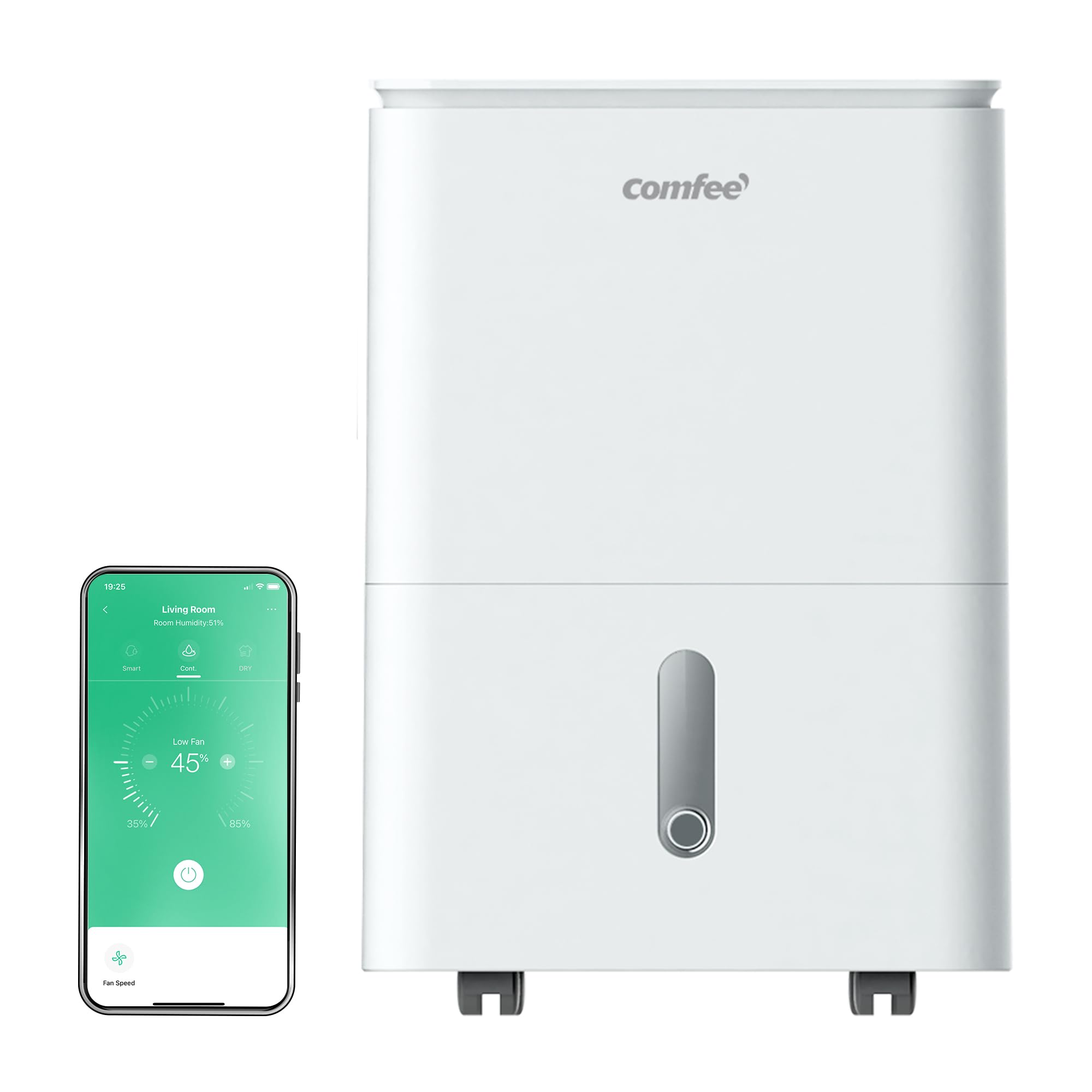 COMFEE' Easy Dry 20L/DAY Dehumidifier for Home, Low Noise Level, Continuous Drainage with Drain Hose, Smart Control, 3L Water Tank, Ideal for Bedroom, Bathroom, Laundry Drying, Attic, Basement, Office