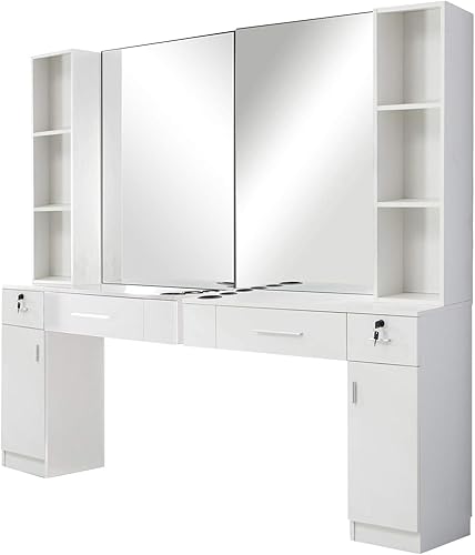 BarberPub Juego de peluquería de pared con espejo 3026+3036 (blanco)