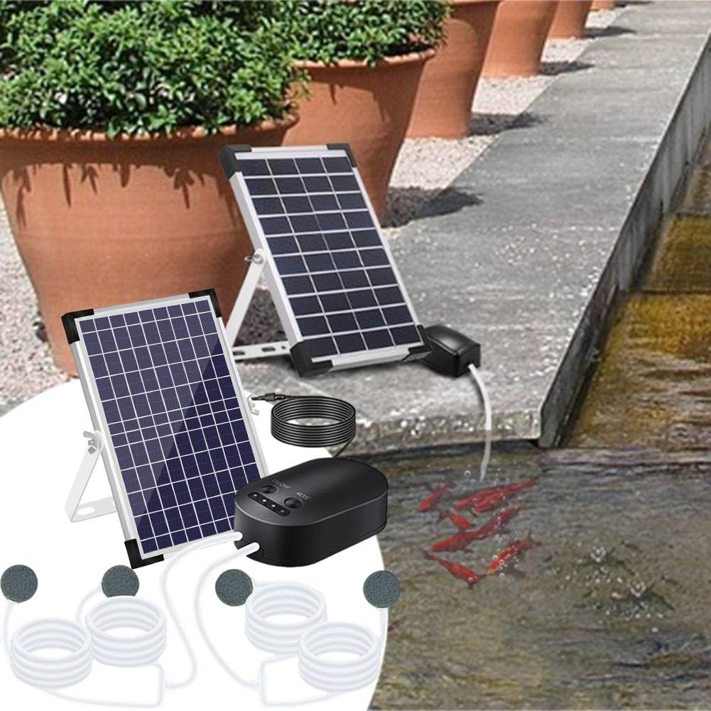 Solar-Teichbelüfter 10W 10V mit Akku 4400mAh und 4 Luftsteinen, 3 Betriebsmodi für Teich, Aquarium und Fischzucht, ABS-Aluminium Gehäuse, bis 110 Stunden Laufzeit