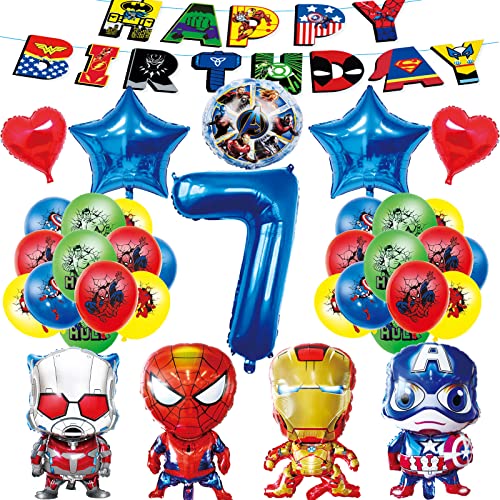 2023 Decoration Anniversaire Héros Enfant, NOVBAON Décoration Anniversaire Ballon 7 ans, Deco Garcon et Fille 7e Anniversaire, Ballon Chiffre Anniversaire Vengeus pour Enfants (7e anniversaire) Cover