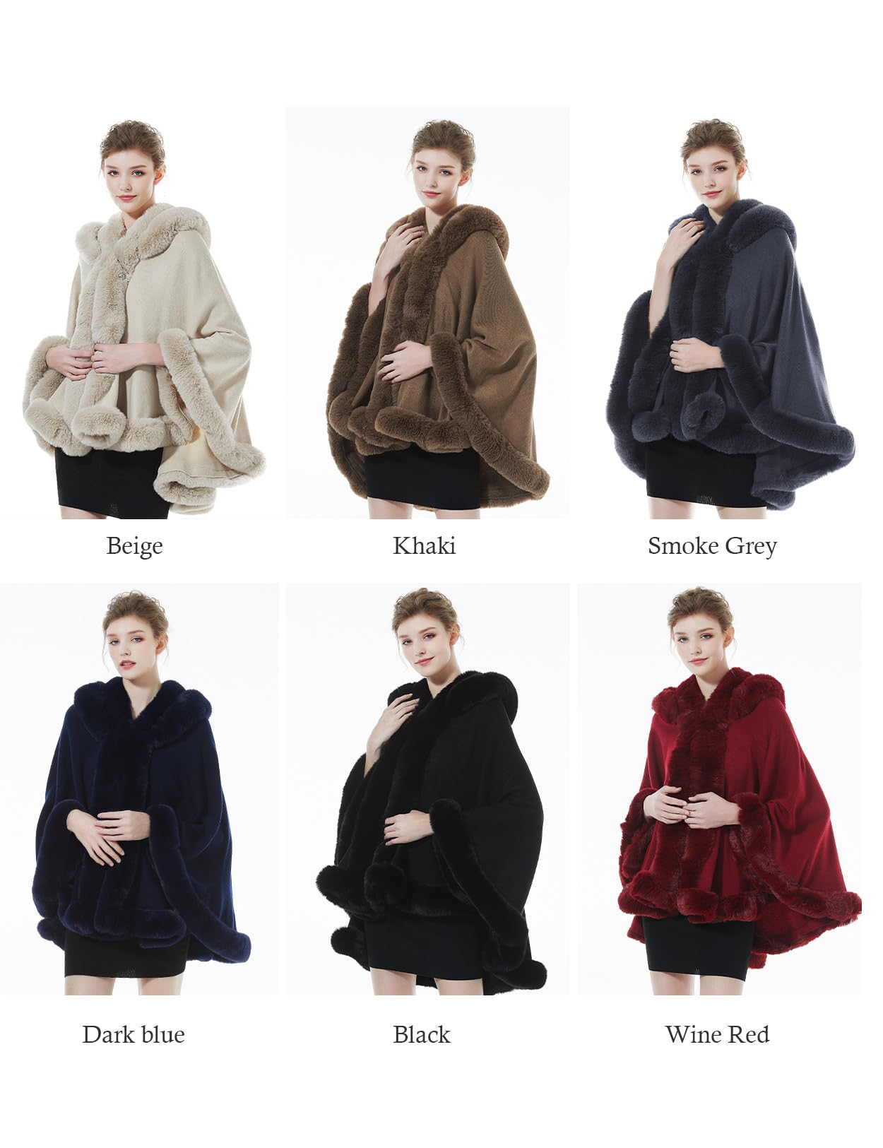 BEAUTELICATE Chal Pelo Mujer Poncho Capa de Piel Sintética Mujer Estola con Capucha de Punto Lana Abrigo Boleros para Bodas Fiesta Navidad Invierno