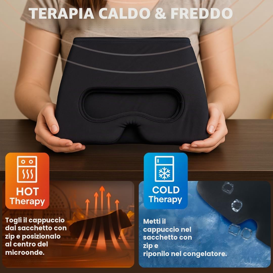Cuffia Anti-Emicrania, Refrigerante e Riscaldante, Cappello Fascia con Gel per Testa e Occhi - Terapia Caldo/Freddo per Sollievo da Mal di Testa, Sinusite Cronica e Cervicale Ghiaccio gel