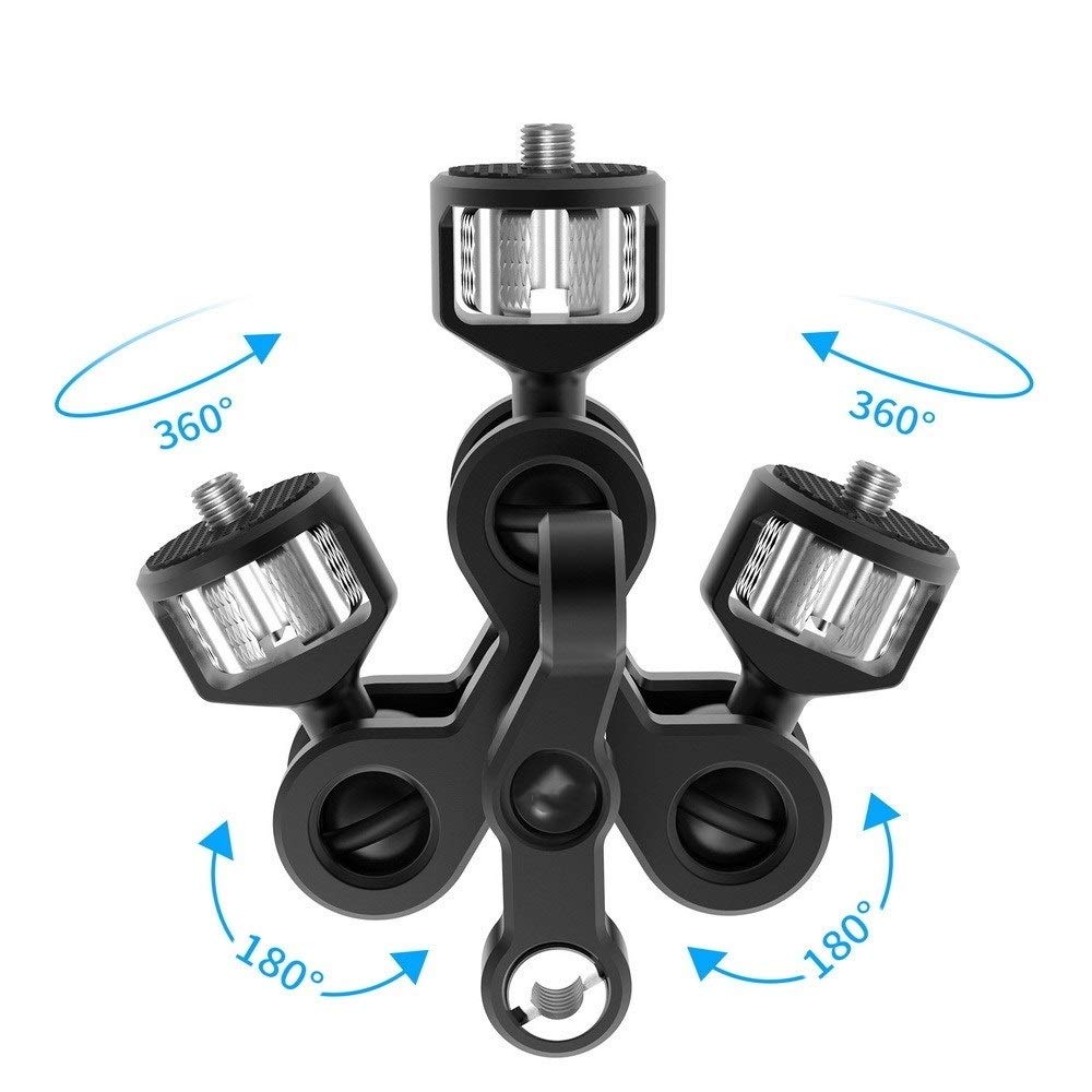 KBREE Adaptador de Montaje de Brazo mágico de Zapata Caliente de Doble Cabeza de Bola multifunción con Tornillo de 3/8 ''1/4'' para Accesorios de cámaras Sony Canon Nikon DSLR