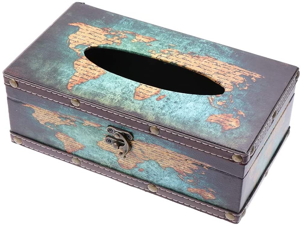 Tissue box， Retro Style Wooden Rectangular Tissue Box for Tissues and Napkins(A)