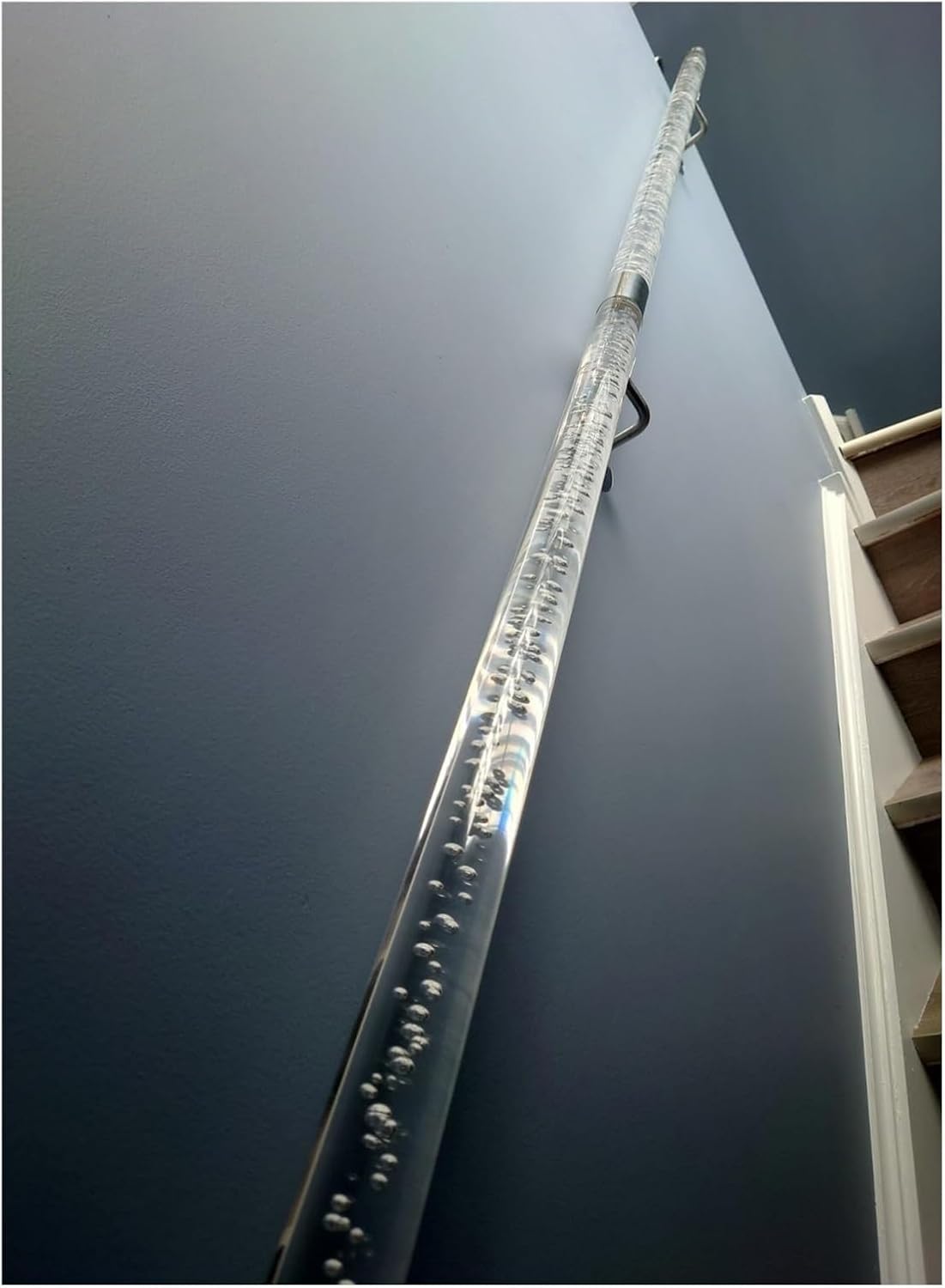 Stair Handrail Clear Acrylic Crystal Handrail for Indoor Stairs - 3ft/4ft/5ft/6ft/10ft/12ft/14ft/20ft, Transparent Staircase Hand Railing with Metal Brackets & End Caps(Silver,125cm(4ft))