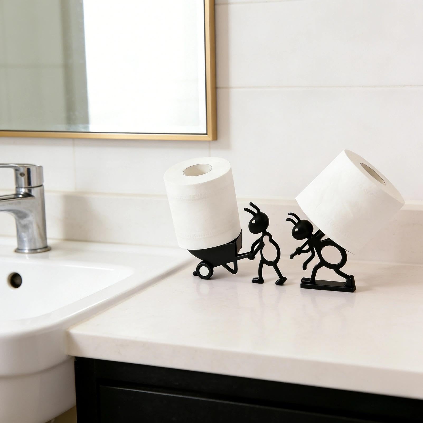 2-Piece Ant Toilet Roll Holder Set, Freestanding Toilet Paper Storage, Novelty Bathroom Accessory, Black Kitchen Roll Holder for Home Use