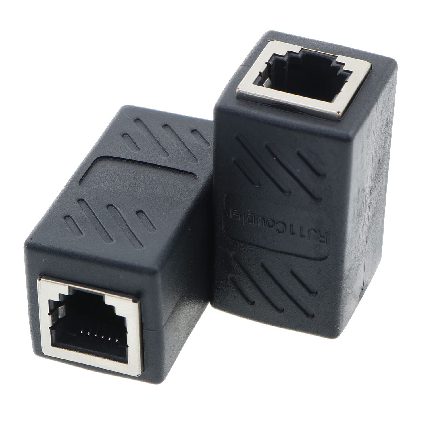 MEETOOT 2pcs Black Straight RJ11 Female To Female PCB Connection Telephone Extension Cable Coupler Adapter Jack for All RJ11 Devices Such As Landlines