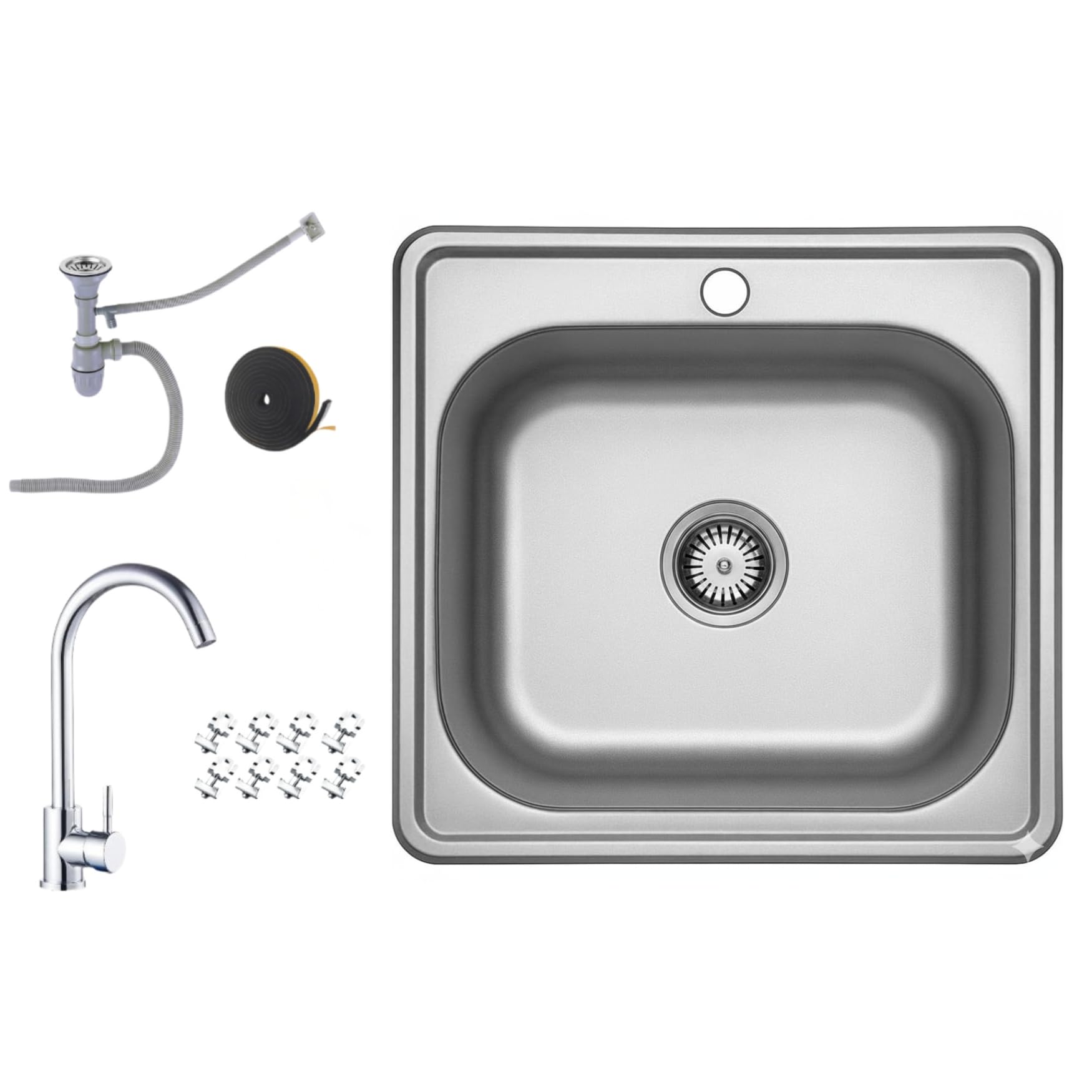 Edelstahl Einbauspüle & Spülbecken 48x48x15 | Moderne Küchenspüle | Robust & langlebig | inkl. Siphon, Spülbecken & Ausgussbecken + Armatur| Ideal als Waschbecken & Einbauspüle