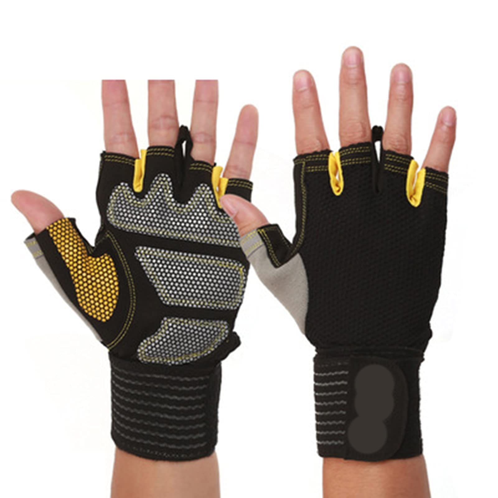 Guanti sportivi, guanti a mezze dita, guanti for sollevamento pesi for allenamento in palestra for uomini e donne, protezione traspirante, guanti a mezze dita, supporto lungo for il polso(Yellow,M)