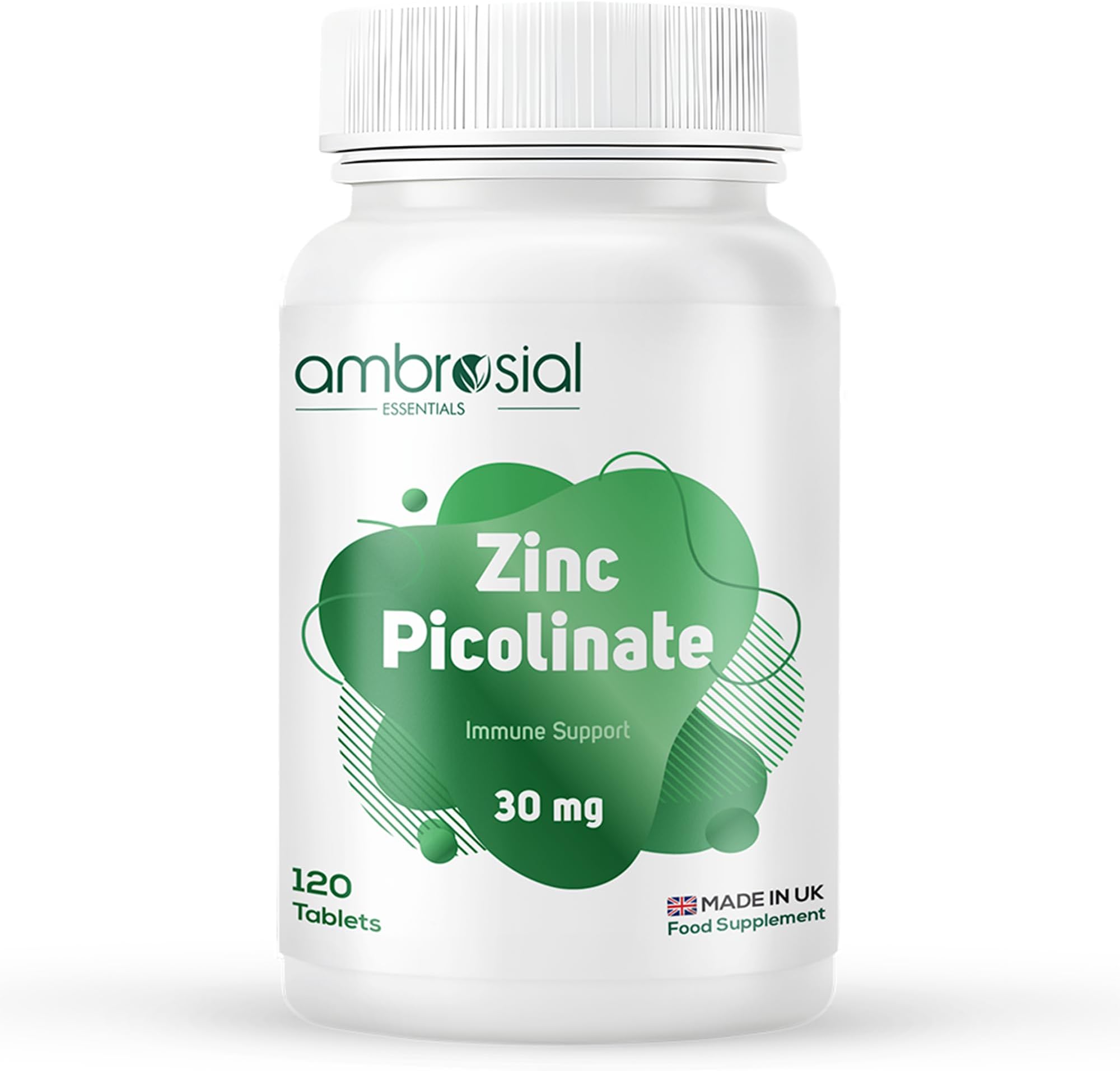 Ambrosial Zinc Picolinate Supplement 30 mg – High Strength Zinc Tablets for Women & Men – Non-GMO, GMP Certified, 120 Tablets (4 Months Supply)