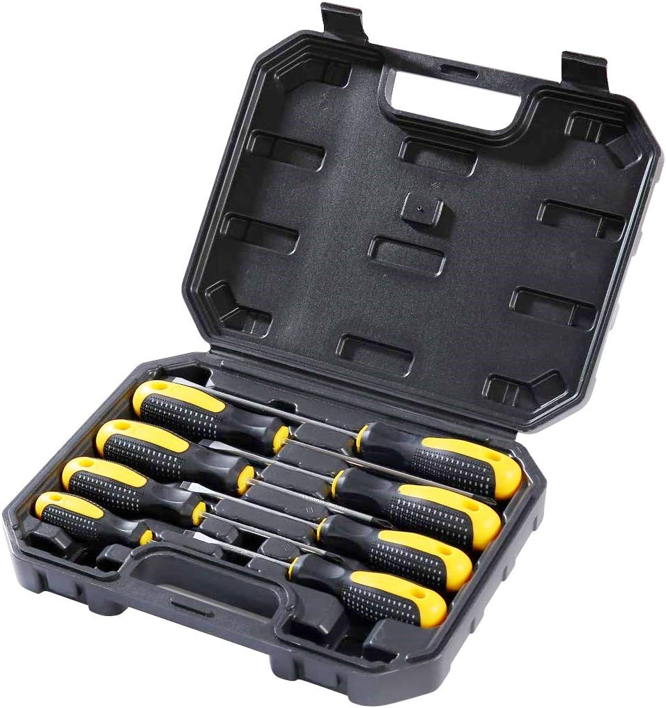 Professional Screwdriver Set ,8 Pieces Phillips and Slotted NON-SLIP Wide Comfortable Handle Magnetic Antistatic Heavy Duty Screwdriver Tool Kit