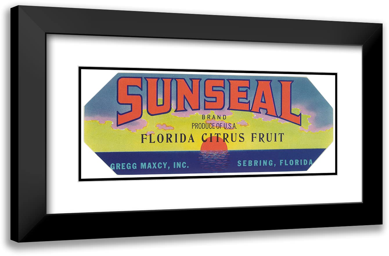 ArtDirectAnonymous 18x9 Black Modern Frame and Double Matted Museum Art Print Titled - Sunseal Brand Florida Citrus Fruit Label (1930-1950)