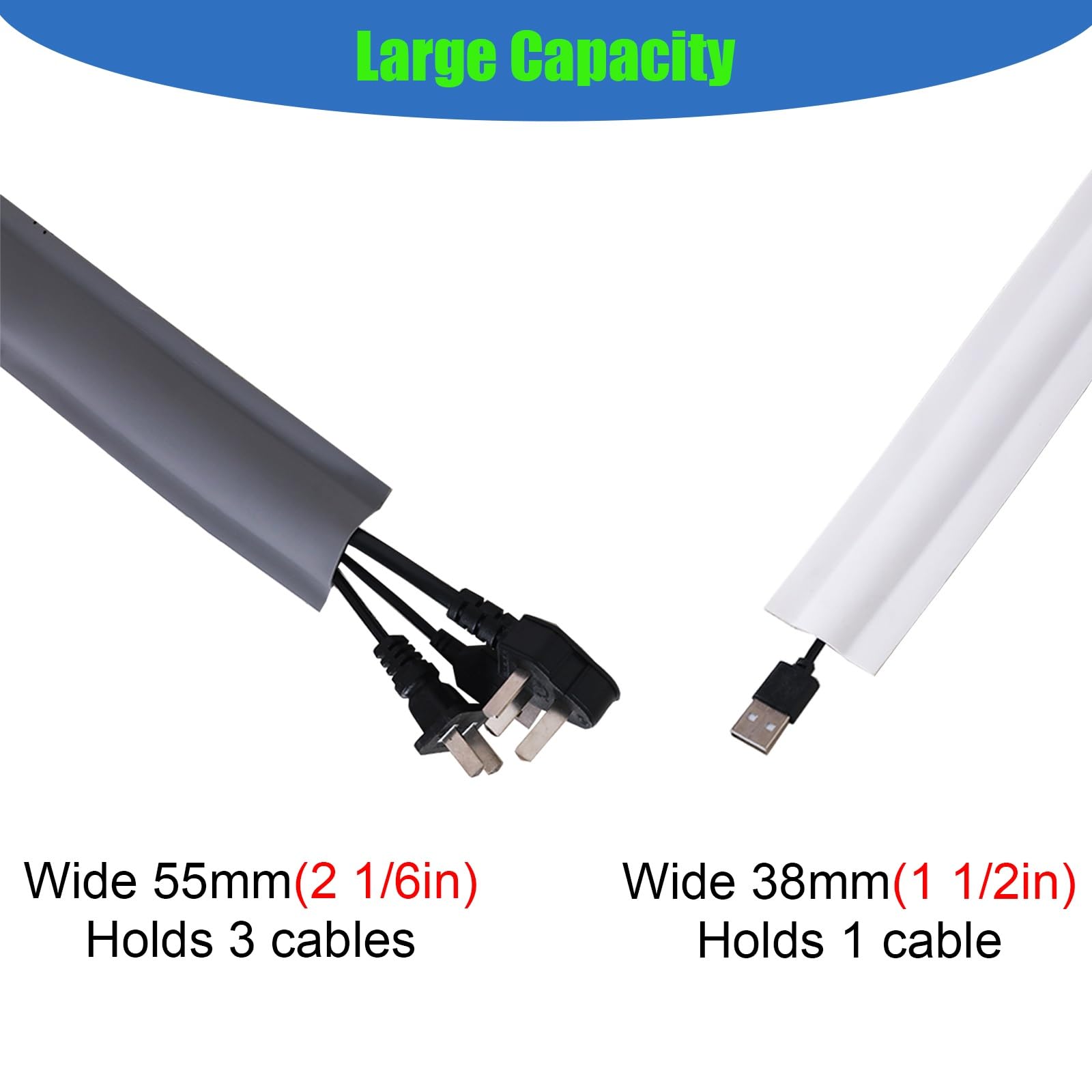 Copricavi Raccogli Canalina Cavi Spegnicavi Ethernet da pavimento/parete, copricavi autoadesivi, protezione cavi per moquette resistente per prolunghe da 1/3, set da 5(5 pack White,W 38mm(1 1/2in) L 1
