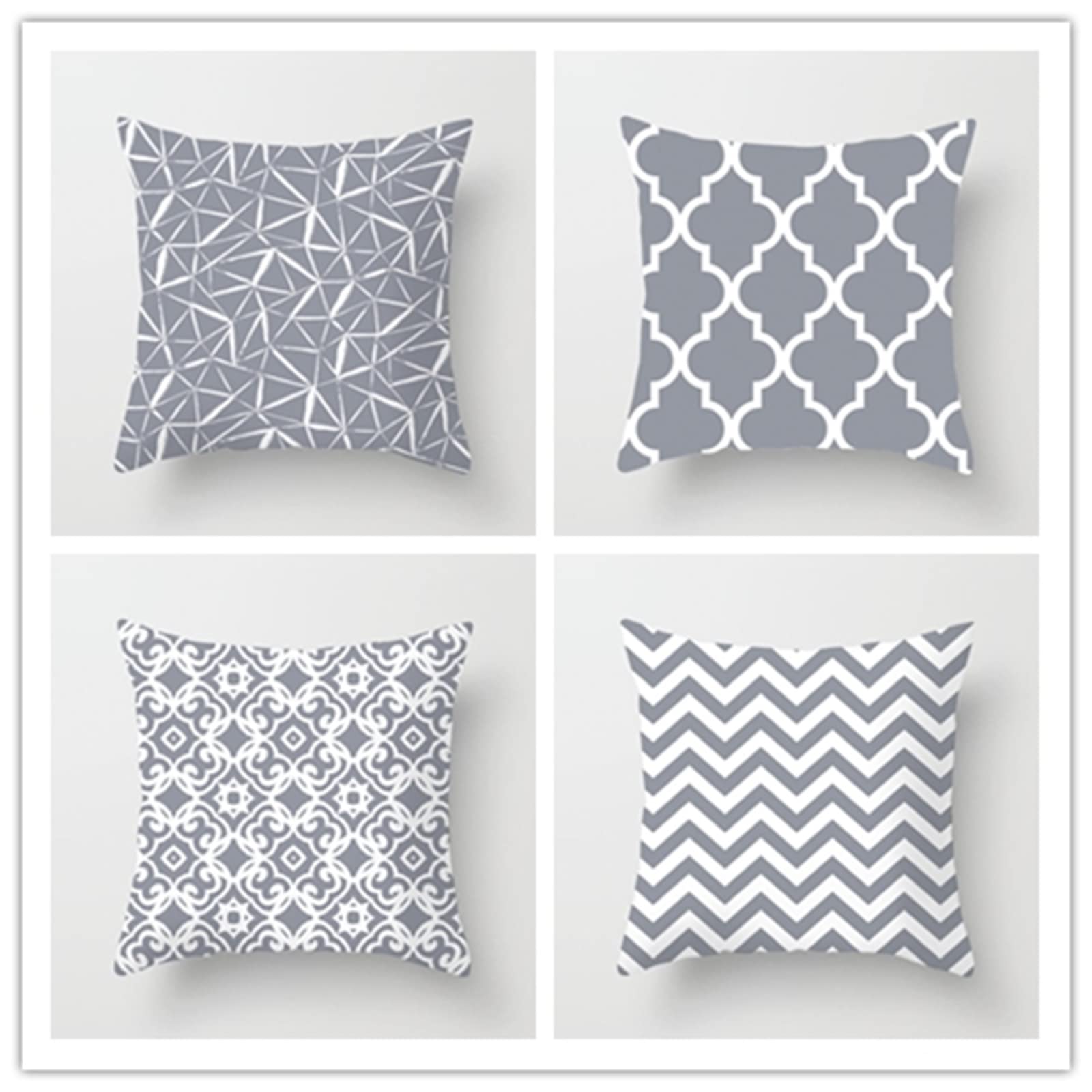 Lot de 4 housses de coussin en coton et lin pour canapé, lit, voiture, jardin, décoration extérieure - Gris européen - 75 x 75 cm