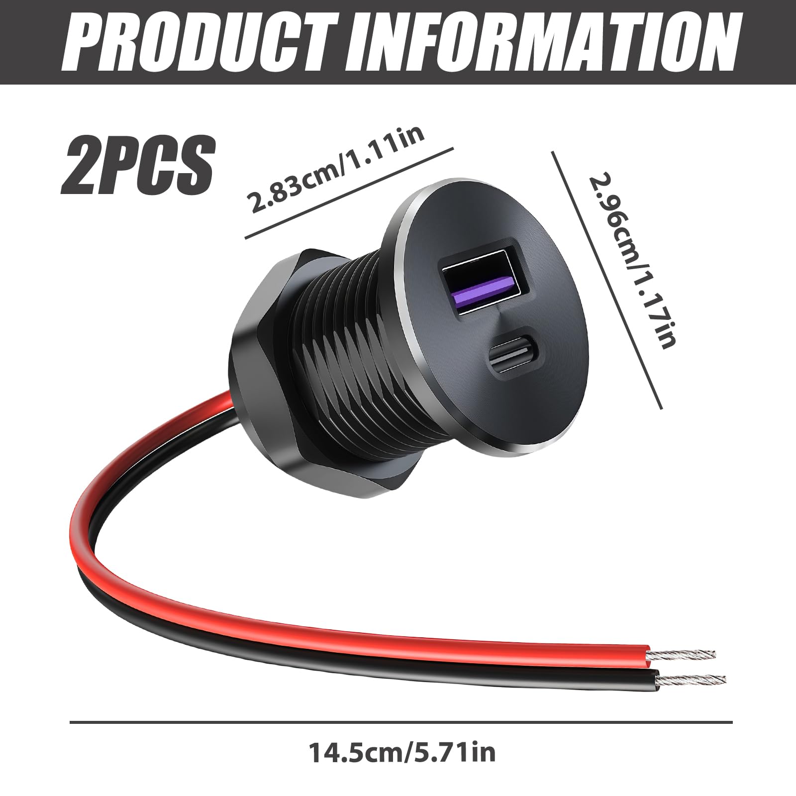 BAIFULAI 2 prese USB C da 12 V, in alluminio, 18 W, QC 3.0 et 30 W, PD 3.0, per auto, 12 Volt, caravan, caricatore rapido, yacht, presa USB, presa da incasso per roulotte, rimorchi, furgoni, barche