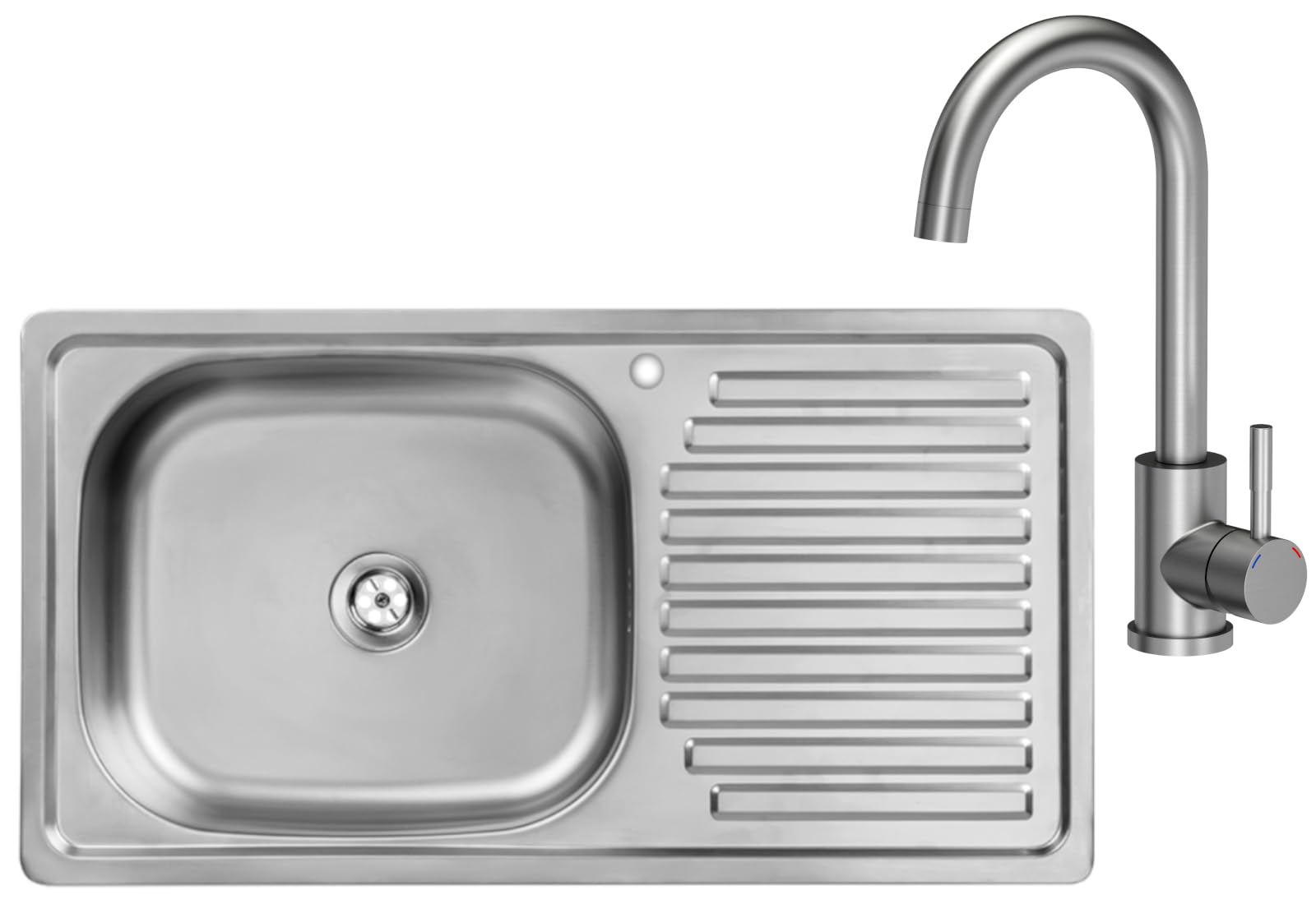 VBChome Edelstahlspüle mit Armatur 75x40x14 cm Edelstahl Glatt Küchenspüle mit Hahnloch Spüle Rechtsseitig Pflegeleichte Abtropffläche Camping Ablaufgarnitur Siphon Rechtsseitig Spül mit Armatur Inox
