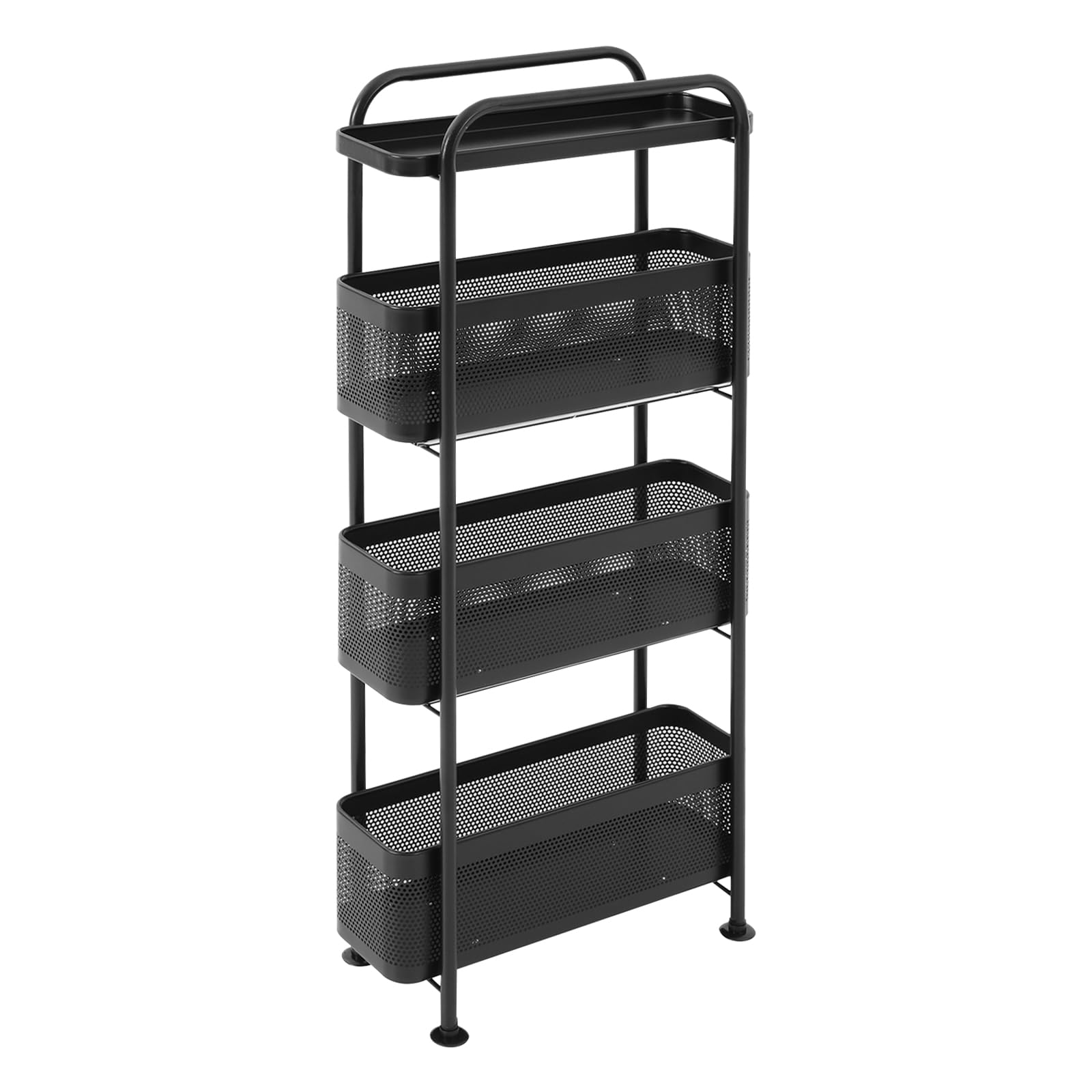 Carrello sottile con 4 cesti estraibili, carrello per nicchia, carrello da cucina sottile, in acciaio al carbonio, salvaspazio, versatile, per cucina, bagno, soggiorno