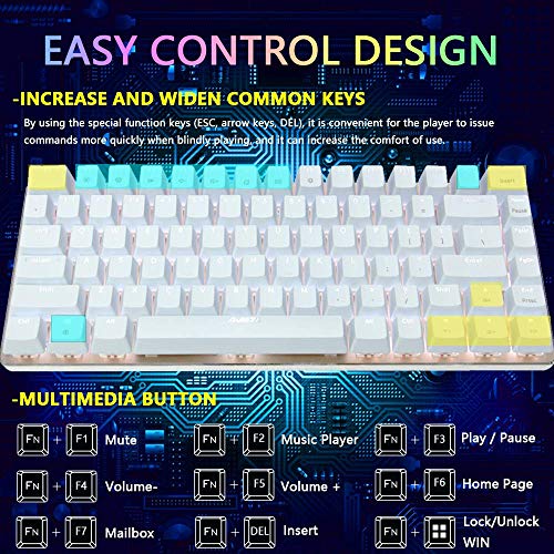 AJAZZ AK33 Tastiera Meccanica da Computer Gaming, USB Cablata 82 Tasti Anti-Ghosting Tastiera Gioco Bianco Illuminata Backlit, Mechanical Keyboard Compatta Ergonomica, Interruttore Rosso, Bianco