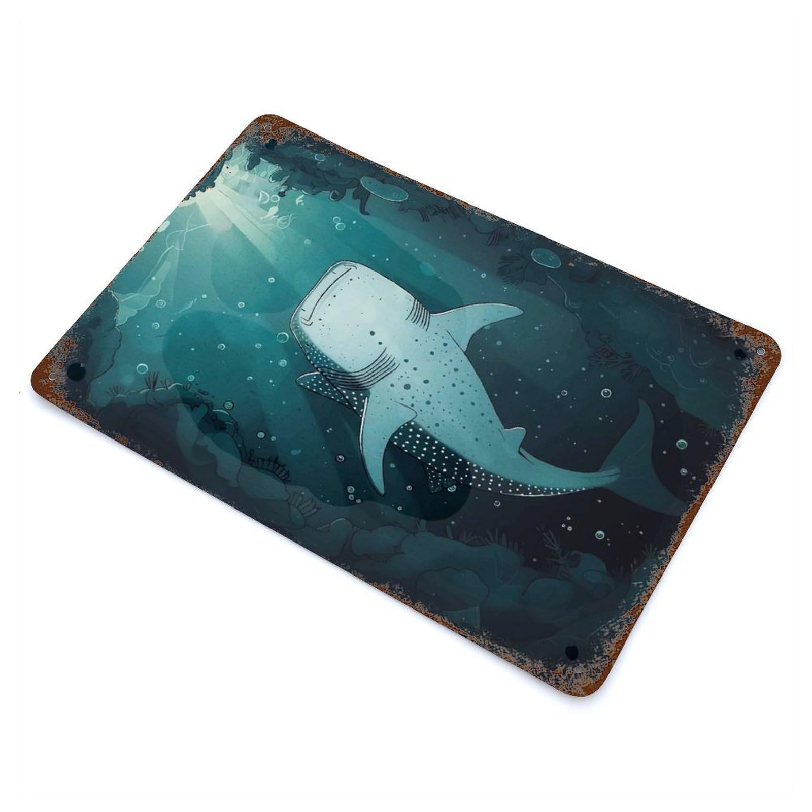 Distressed Metal Wall Sign with Whale Shark Underwater Design 11.8"x7.9", for Living Room, Hallway And Home Decor, Vintage Wall Decor