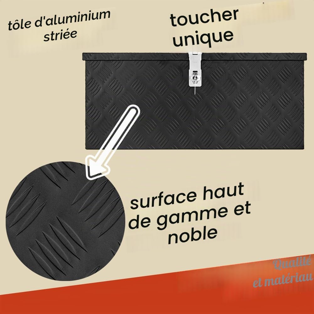 Trucky Boîte à Timon Noir Boîte à outils Caisse de camion Boîte en Aluminium Box de remorque avec couvercle Verrouillable Boîte de Transport Rangement D055