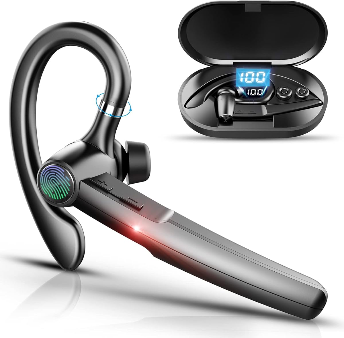 Bluetooth Headset,12Hrs Talk extendable to 48Hrs (using portable charging box),Wireless Headset with Microphone,Hands-Free Bluetooth Earpiece Business/Office/Driving,Earbuds for iPhone Android Samsung