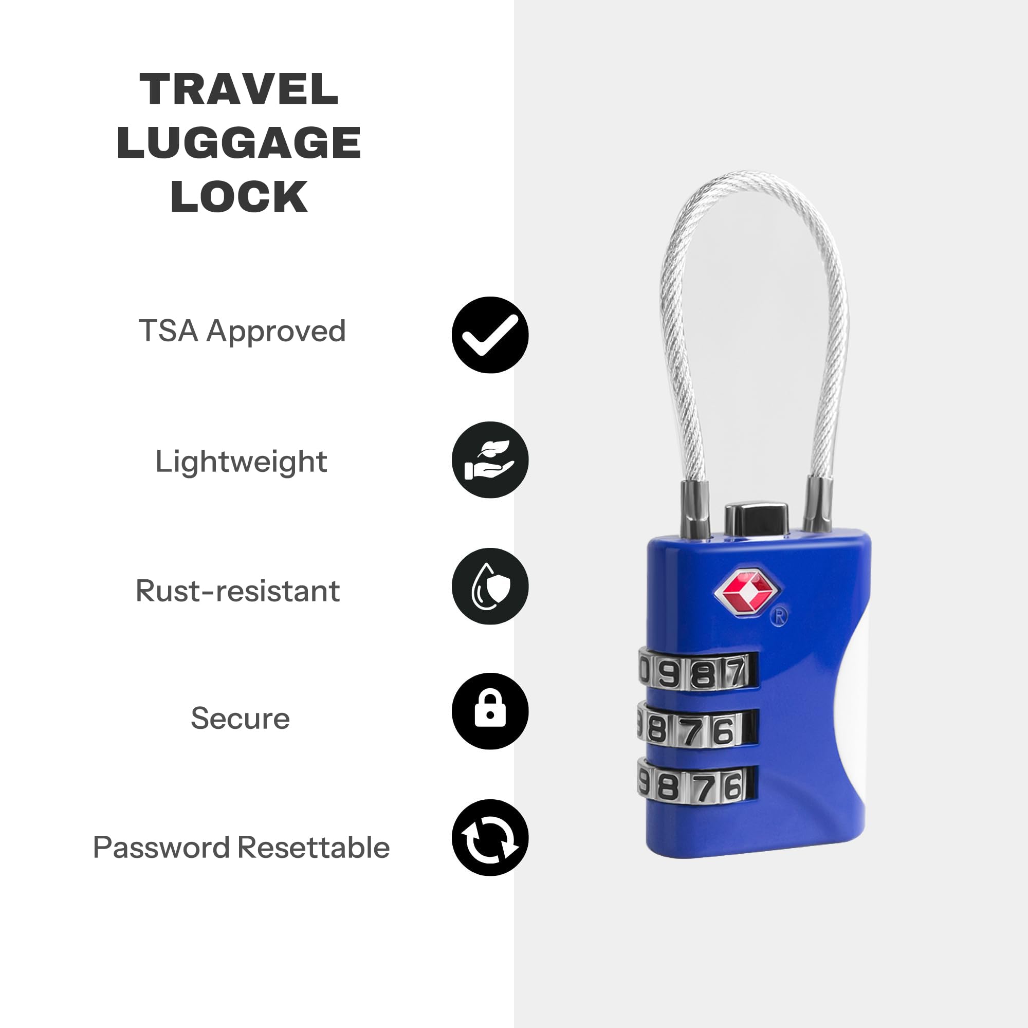 UP Security TSA Approved Locks for Luggage Small Combo Lock with Code, Travel Padlock with Cable - Image 3