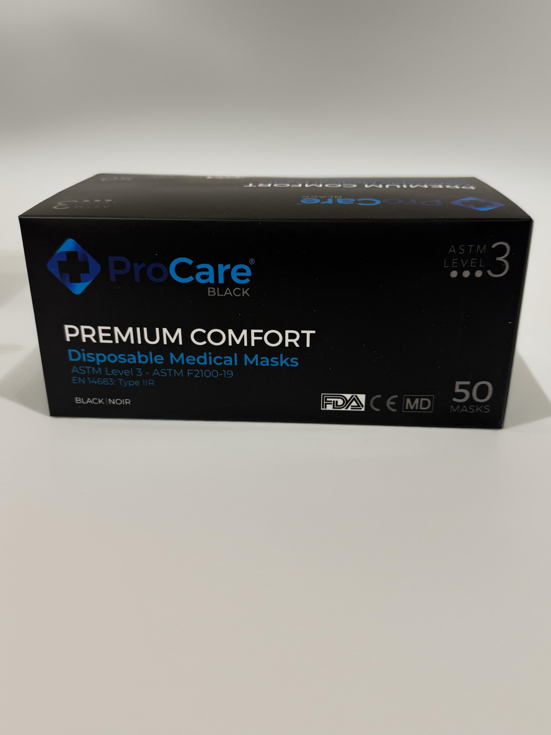 PROCARE BLACK Premium Comfort Medical Earloop Masks - 50/PK ASTM Level 3