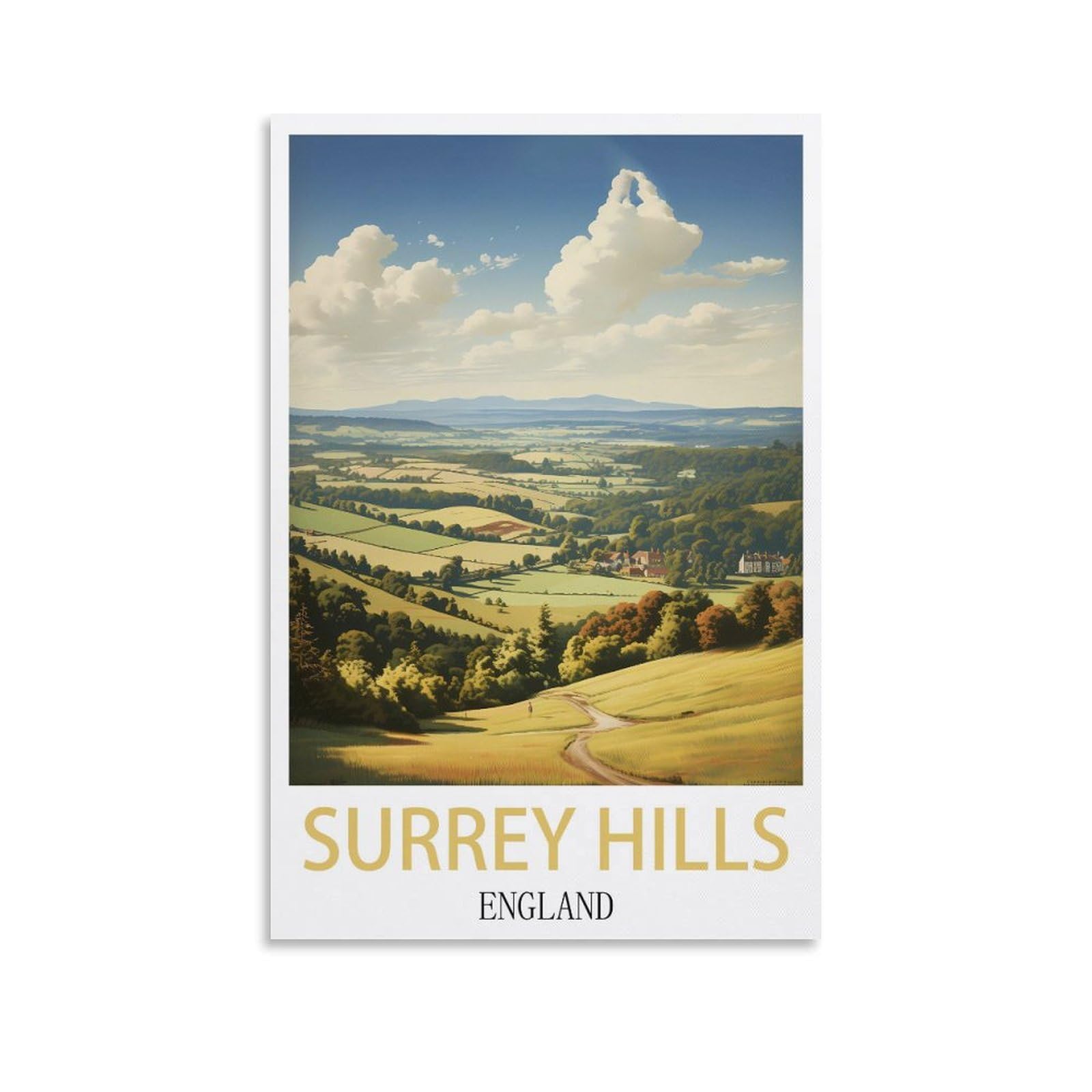 Zzhhegn Unframe-Style Surrey Hills England Vintage Travel Posters 08X12inch(20X30cm) Canvas Art Poster And Wall Art Picture Print Modern Family Bedroom Decor Posters