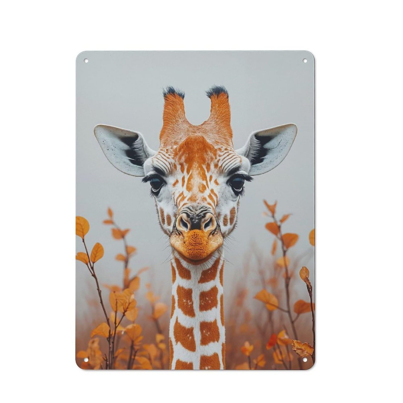 Junmoney Style-14 Giraffe Portrait With Autumnal Foliage Cottage Style Metal Wall Decor 40X30cm, Farmhouse Metal Sign For Kitchen, Cottage, Porch Or Garden Room