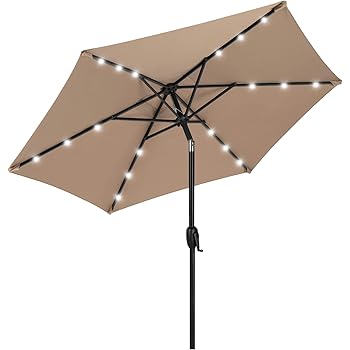 Amazon Com Sundale Outdoor 7 Ft Solar Powered 24 Led Lighted Patio Umbrella Table Market Umbrella With Crank And Push Button Tilt For Garden Deck Backyard Pool 8 Steel Ribs Polyester Canopy