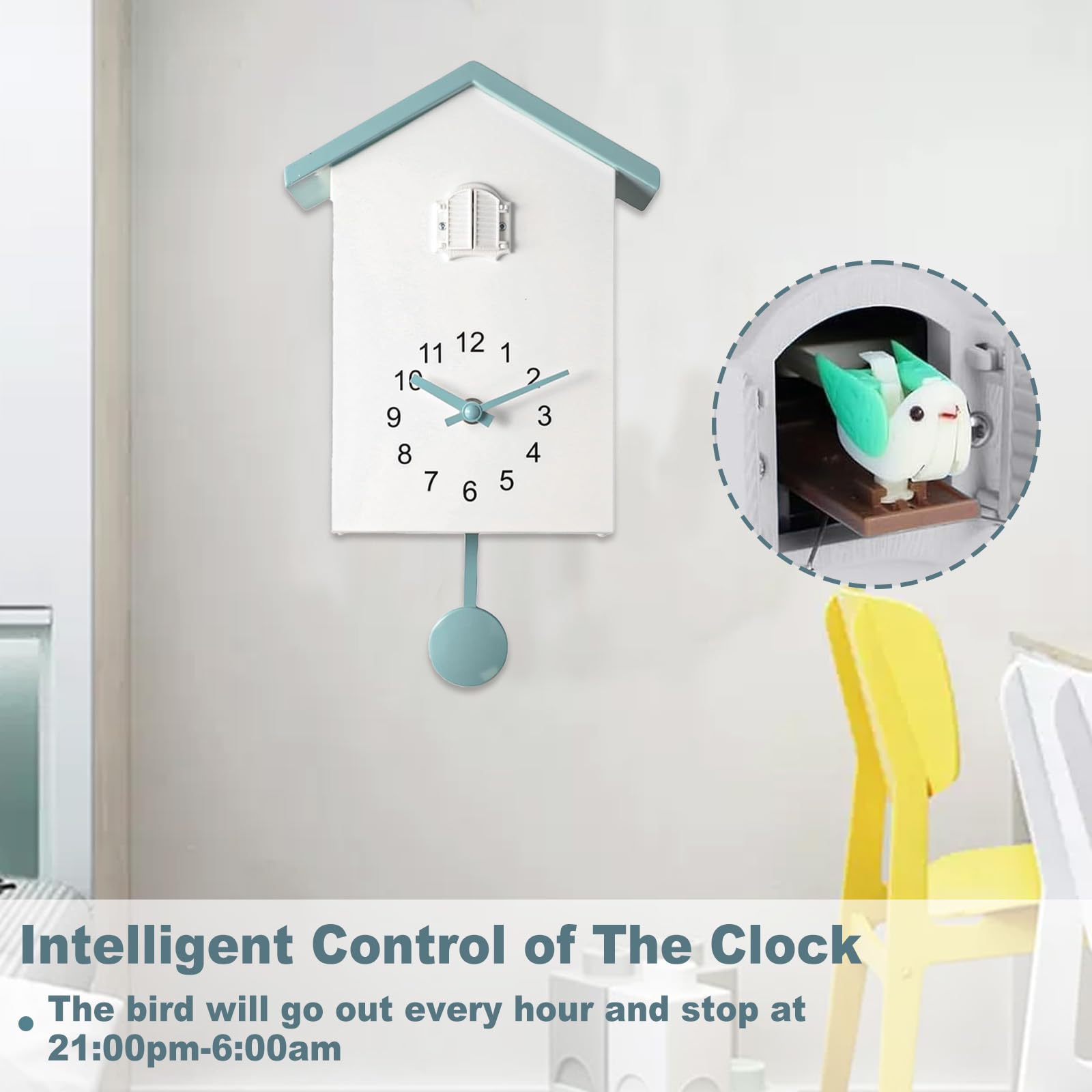 Reloj de cuco moderno, reloj de cuco de la Selva Negra con péndulo, reloj de cuco con voz de pájaro y función de silencio nocturno. Reloj de péndulo moderno para pared para el hogar, sala de