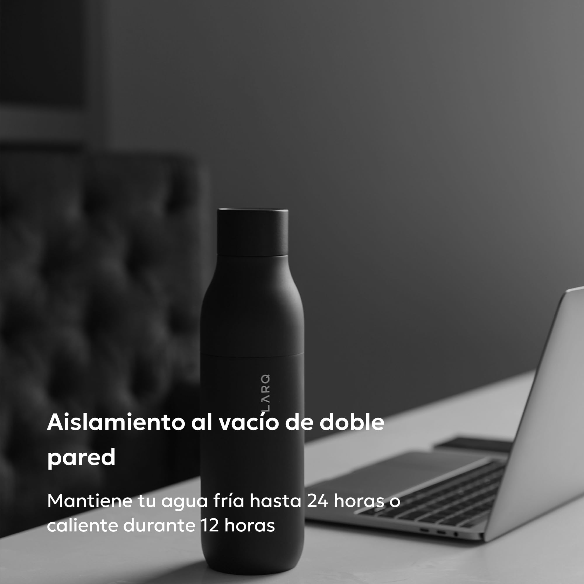 LARQ PureVis 740ml – Botella Térmica Autolimpiable con Purificador de Agua UV-C – Acero Inoxidable de Doble Pared – Hermética – Mantiene Frío y Calor – Diseño Premiado - Obsidian Black