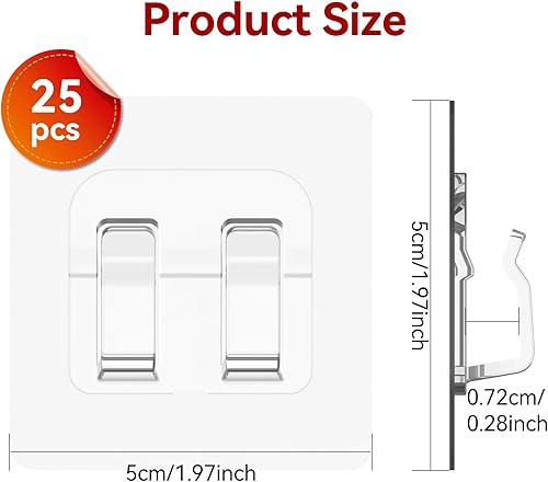 Miniatura 6 de Ganchos para tira de luces al aire libre, paquete de 25 clips de cable resistentes, clips de cable sin daños, impermeables y resistentes a los rayos
