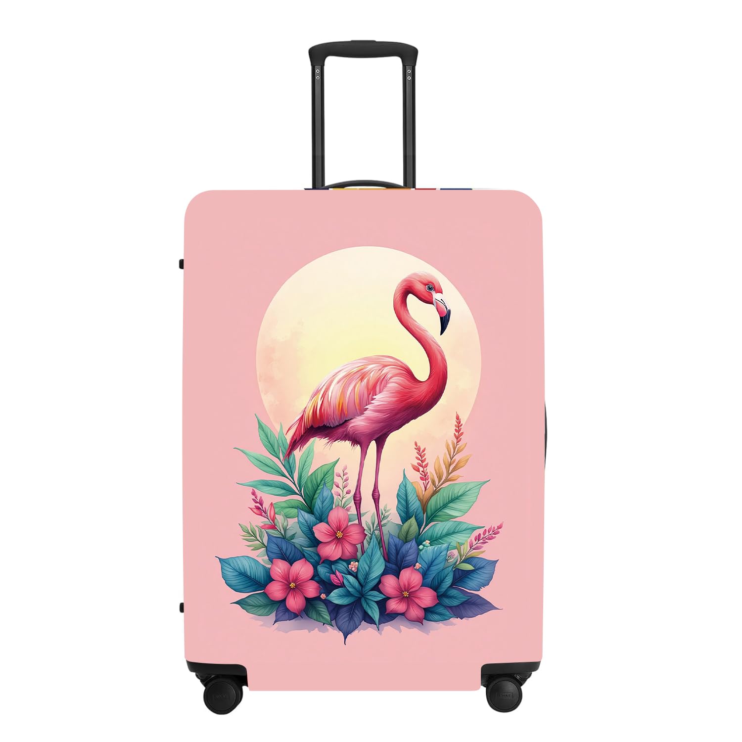 Tropical Flamingo Flowers Luggage Cover, Summer Vacation Suitcase Protector, Quick Dry Beach Travel Accessories with Pouch, Gifts for Resort Lovers