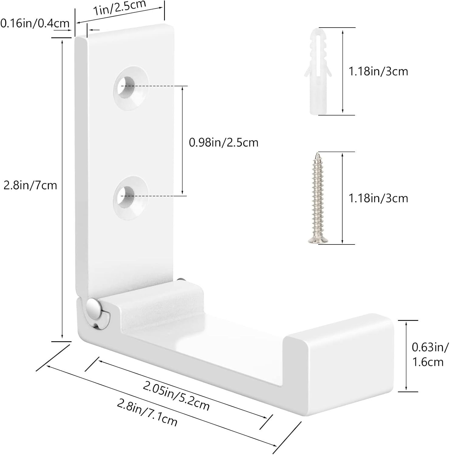 Folding Coat Hooks, 5pcs White Wall Hooks Heavy Duty for Hanging Coat Towel Backpack, Foldable Adhesive Hooks, Headphone Jacket Holder, Aluminum Alloy Hook with Screws for Purse Hat Bag Keys - Image 6