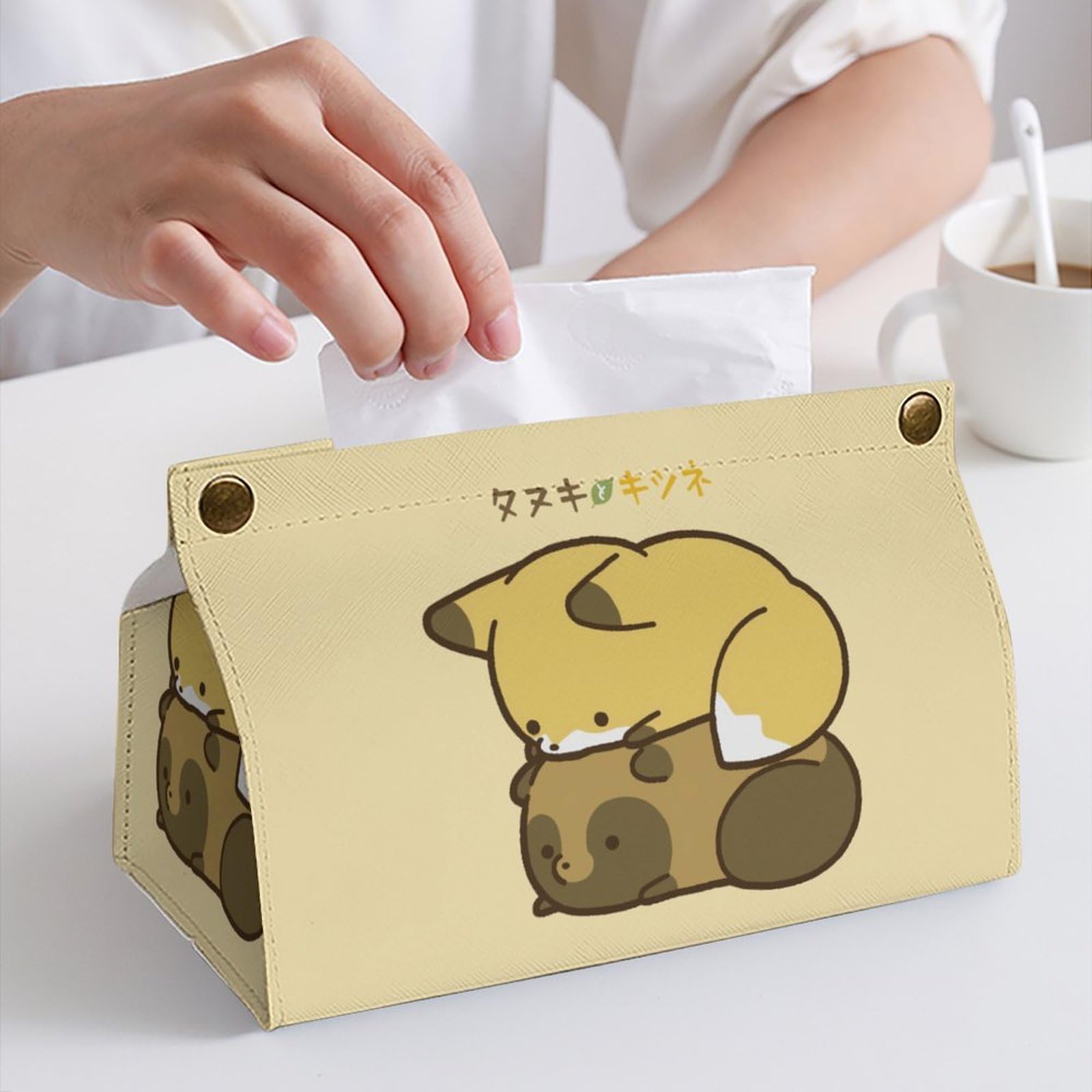 Amazon｜タヌキとキツネ ティッシュボックス PUレザー ティッシュ