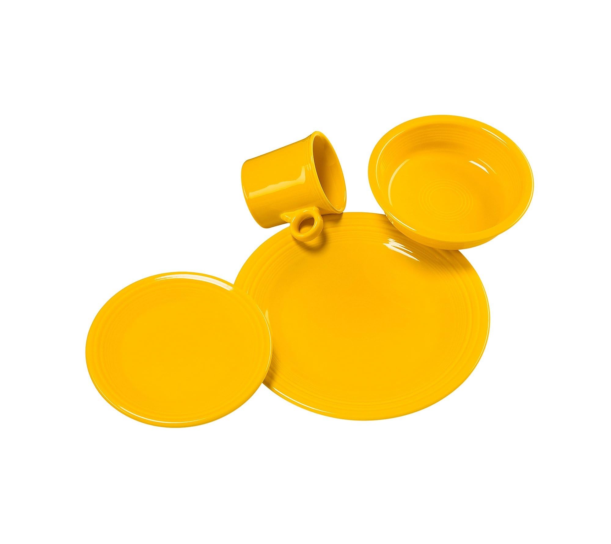 4-Piece Classic Rim Place Setting – Durable Ceramic, Lead-Safe, Dishwasher/Microwave/Oven Safe – Made in USA Dinnerware - Daffodil
