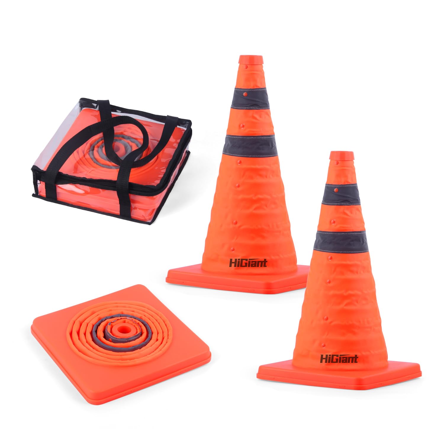 RoadHero 36 Inch [4 Pack] Collapsible Traffic Safety Cones, Multi Purpose Pop-up Cones With Reflective Collar For Road Safety, Orange Cones For Driving Training, Parking Lots - View #6