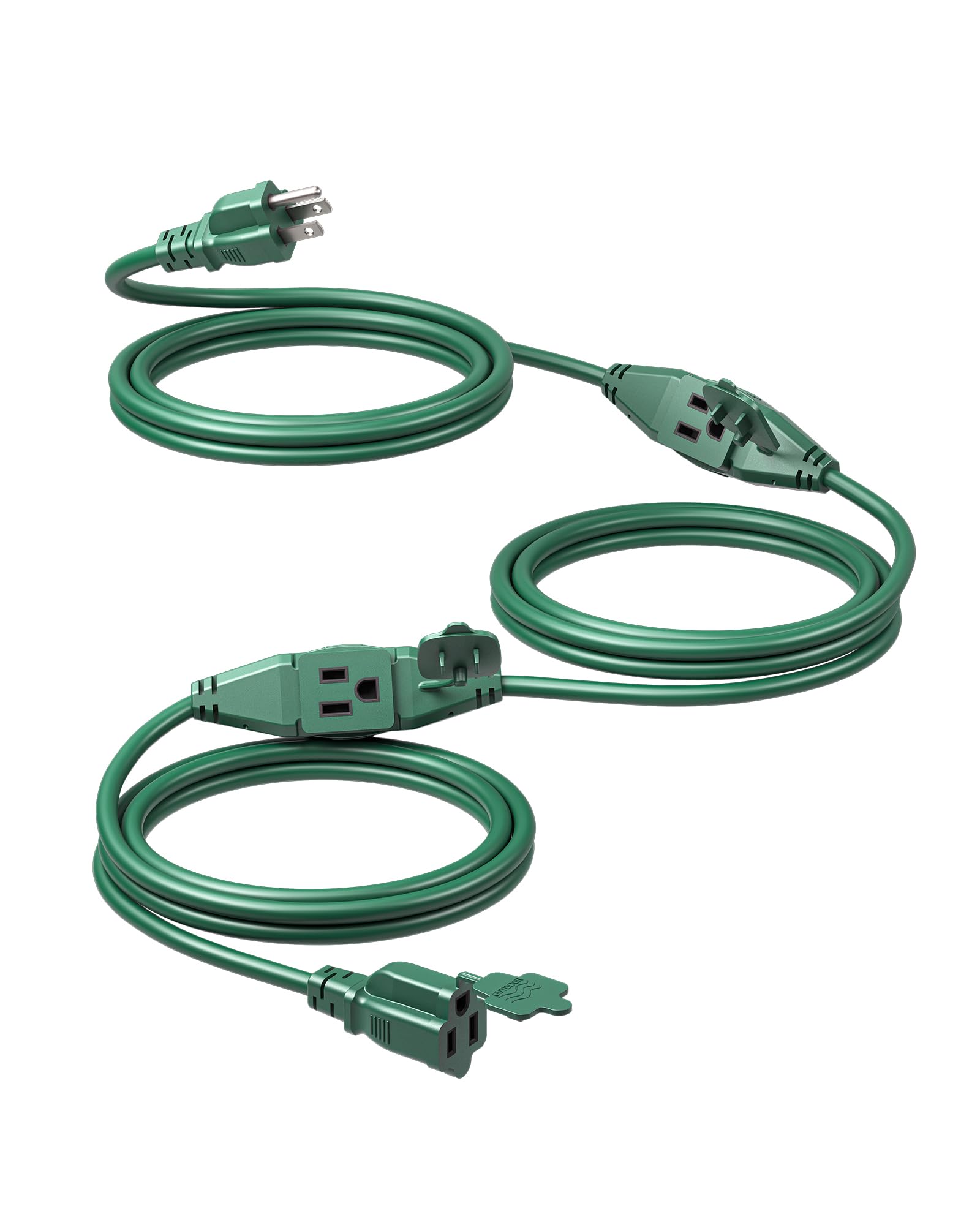 DEWENWILS 25 Ft Outdoor Extension Cord Multiple Outlets, Evenly Spaced 3 Outlets Plugs with Safety Cover, 16/3 SJTW Weatherproof Wire for Outdoor Lights and Holiday Decorations, UL Listed, Green