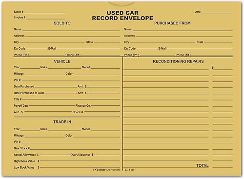 Miniatura 2 de Sobres de registro de coche usados - Chaquetas de oferta para vehículos usados (100 por paquete) (Buff)