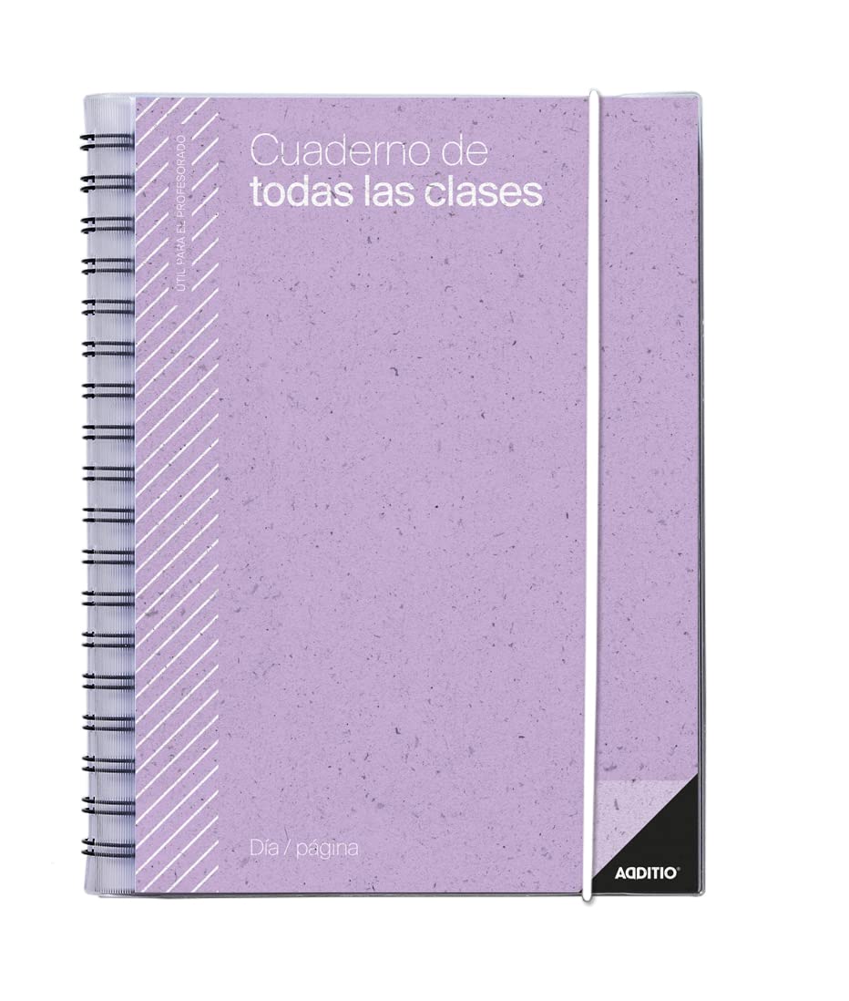 AdditioAll Classes Day Page Notebook for Teachers | Daily Planning with Month Organization | Continuous Assessment | Size 17 x 24 cm | Spanish | Lilac