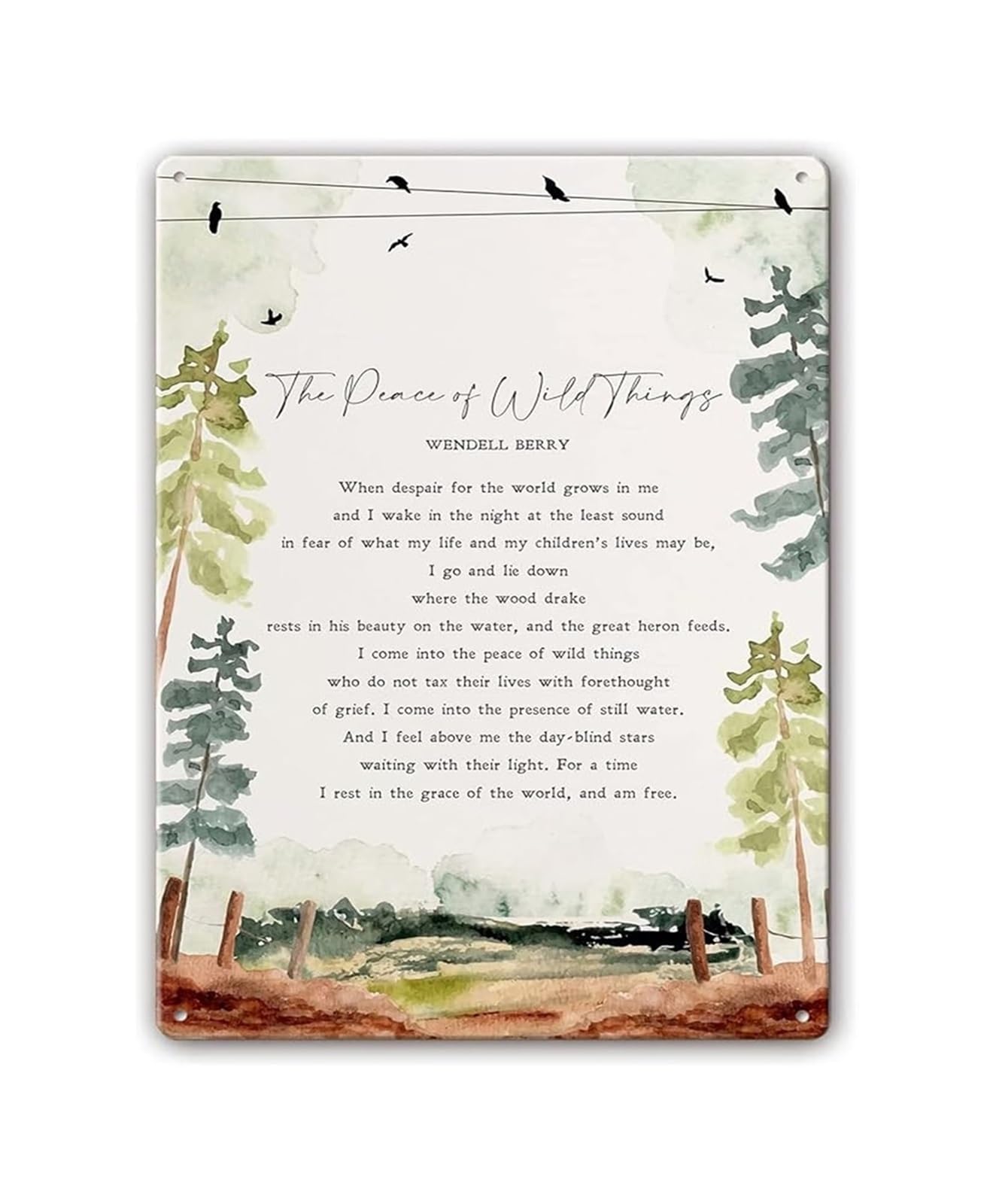 NWPNLXEA Nature Quote Metal Sign The Peace of Wild Things for Wall Modern Farmhouse or Rustic Home Decor (8 X 12 in)