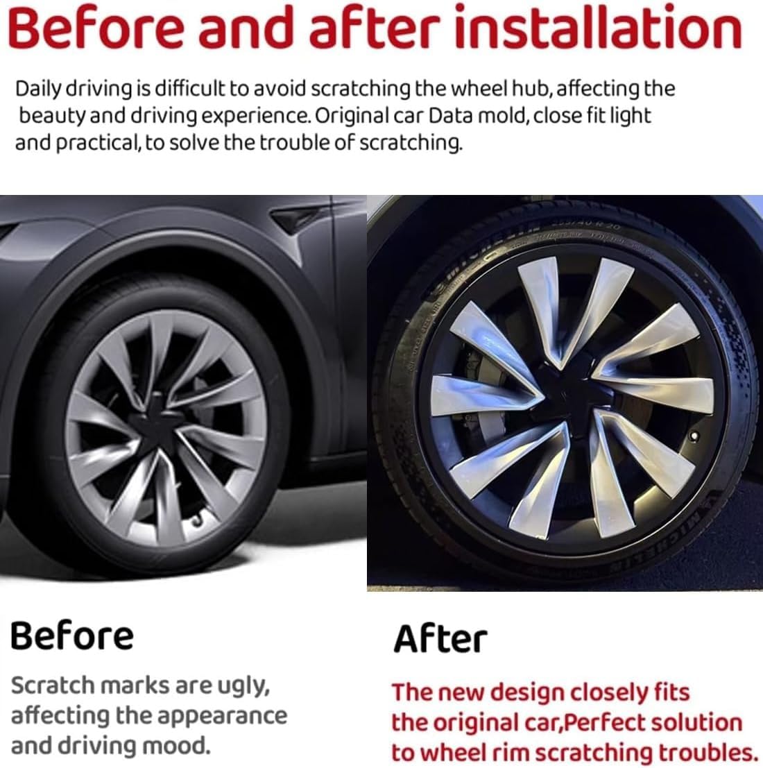 Protections De Jantes Pour Tesla Model Y Juniper Helix 20" - Lot De 4 - Noir - Installation Sans Outil