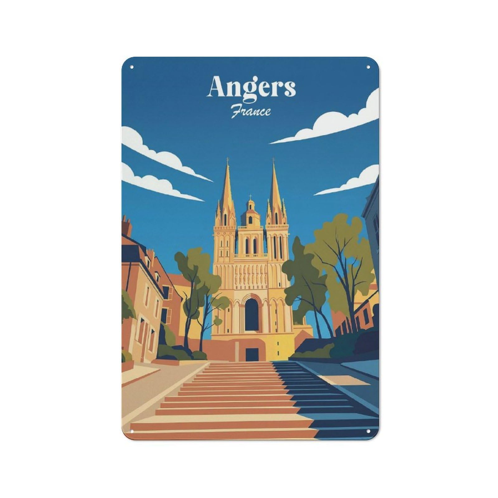 Classic Angers France Cathedral Metal Sign 30x20cm, Classic Pub Decor for Diner, Restaurant, Shed Or Kitchen